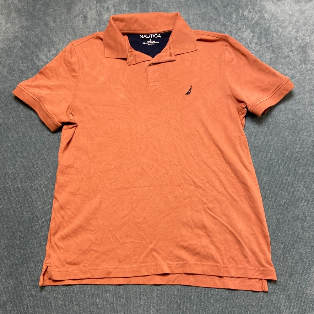 Nautica Polo Shirt Mens Large Peach Cotton Golf Tennis Performance Side Slit